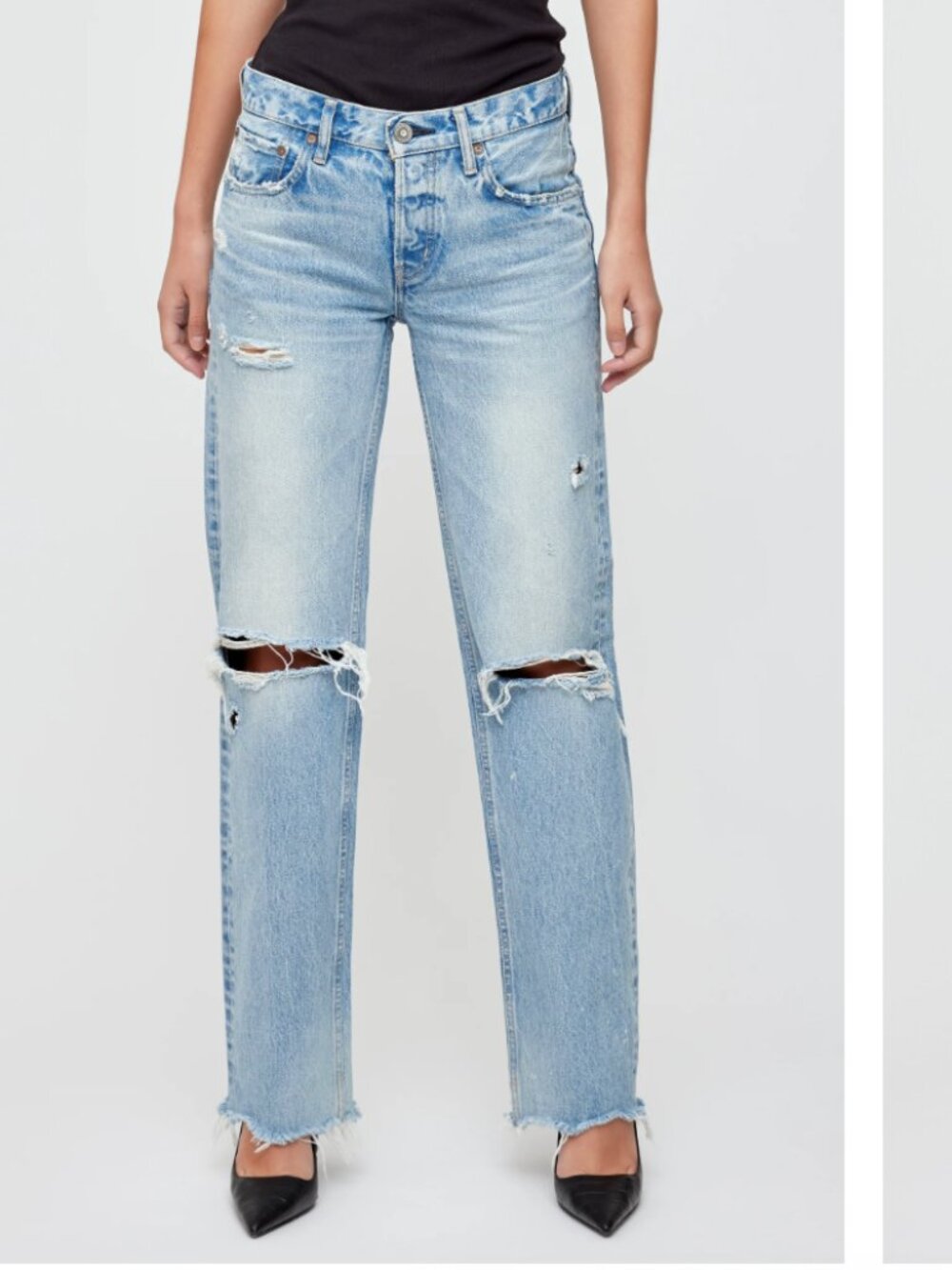 Moussy Light Blue Distressed Straight Leg Jeans